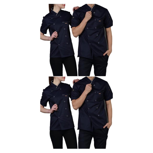 Bewildely Uniforme de Chef de algodón, camisas de manga corta de verano para hombres, chaqueta de Chef, delantal, botones con bolsillos delanteros, Type3 NO3 Bewildely CBP585070