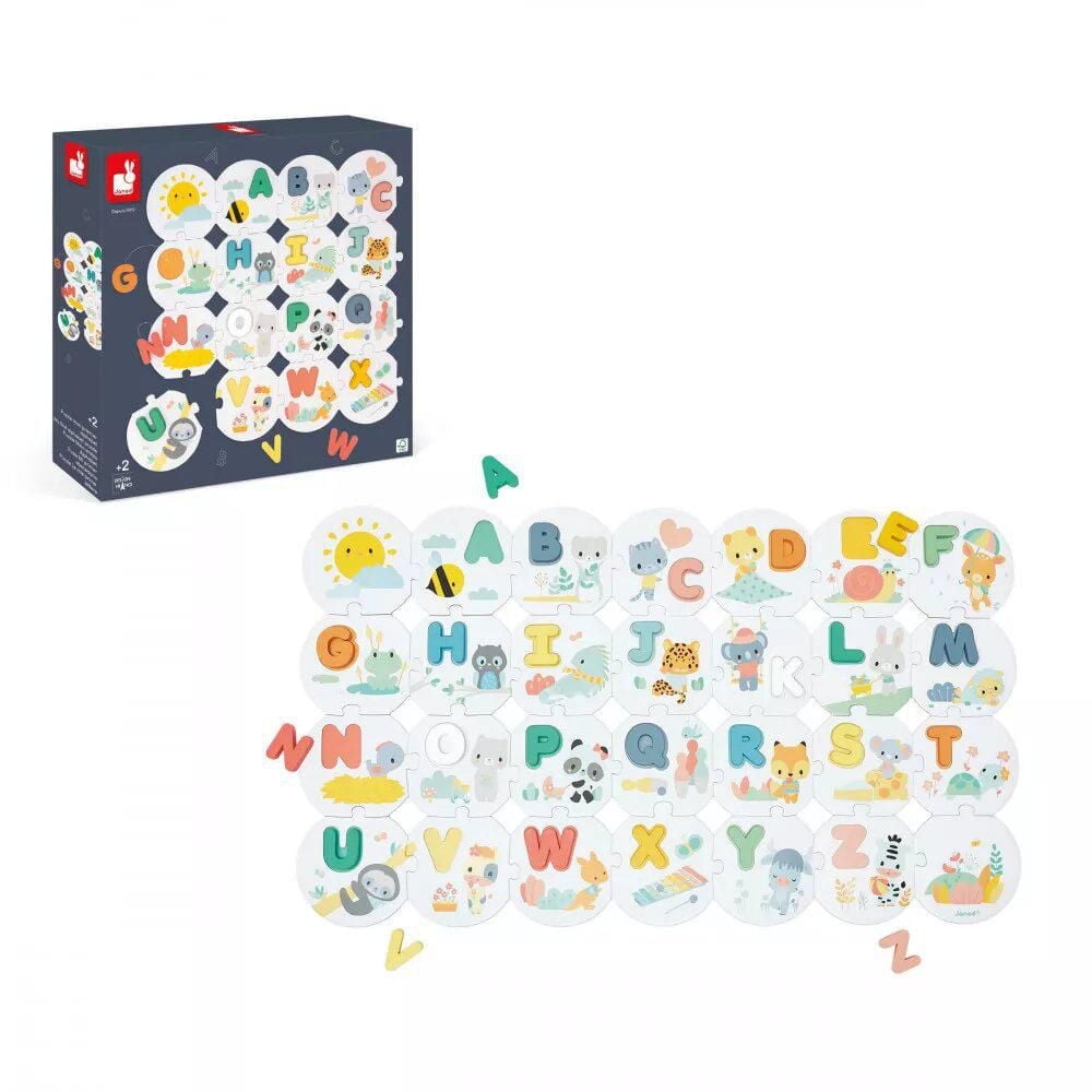 Janod - Pure - My First Alphabet Puzzle - 26 Pieces - Early-Learning Skill Game - Fine Motor Skills - For Toddlers - 2 Years + - Multilingual - J08045