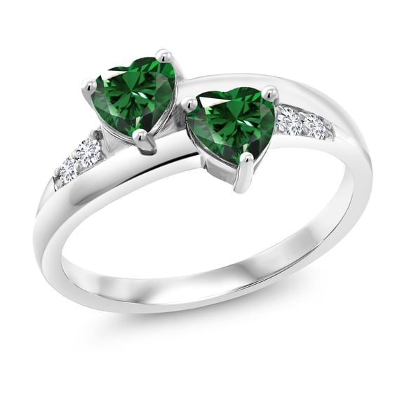 Gem Stone King 0.78 Cttw Heart Shape Green Simulated Emerald and Lab Grown Diamond 925 Sterling Silver Ring for Women (Size 6)