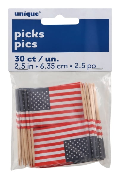 Unique Party 4914 Pack of 30 US American Flag Cupcake Toppers 