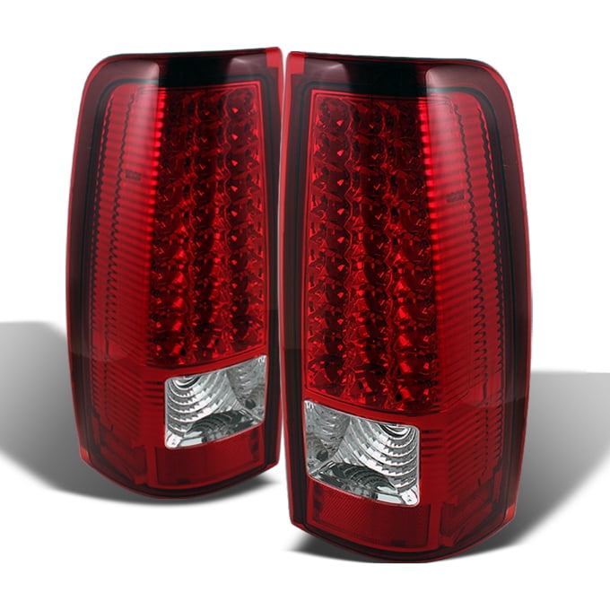 ACANII For 1999-2002 Chevy Silverado 99-06 GMC Sierra 1500 Red Clear LED Tube Tail Lights Brake Lamps V2 Left+Right 