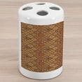 thumbnail image 1 of Moroccan Ceramic Toothbrush Holder, Vintage Hand Drawn Style Ottoman Trellis Floral Motifs, Decorative Versatile Countertop for Bathroom, 4.5" X 2.7", Orange Yellow Brown, 1 of 4