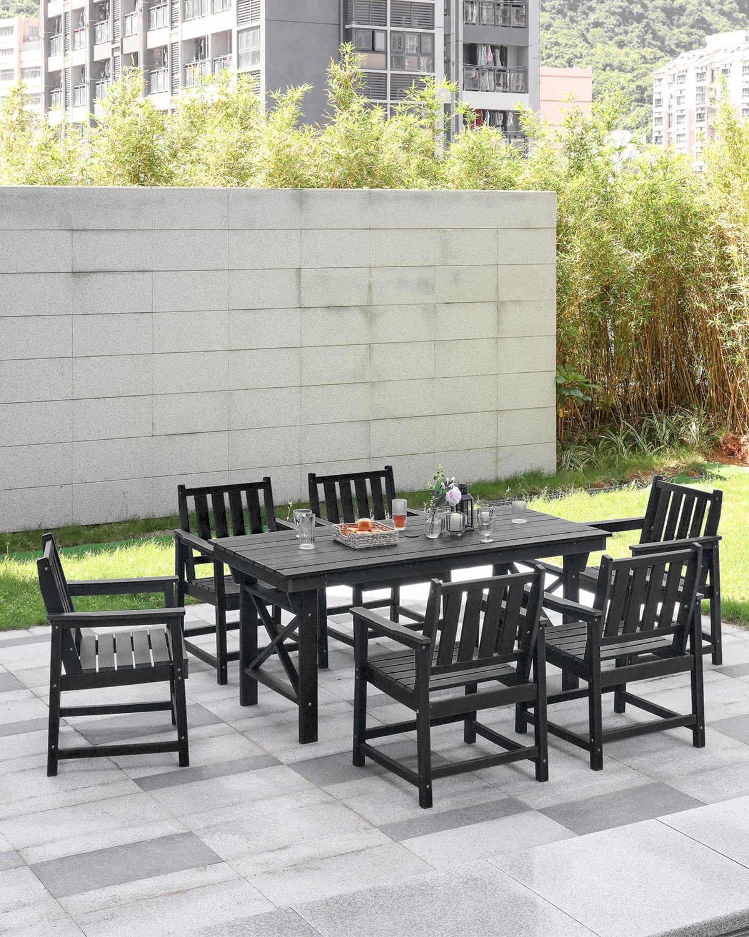 HDPE Dining Chair Set of 4, All Weather Outdoor Dining Chairs with Ergonomic Backrest, Heavy Duty Patio Chairs for Backyard, Garden, Poolside, Deck, Obsidian