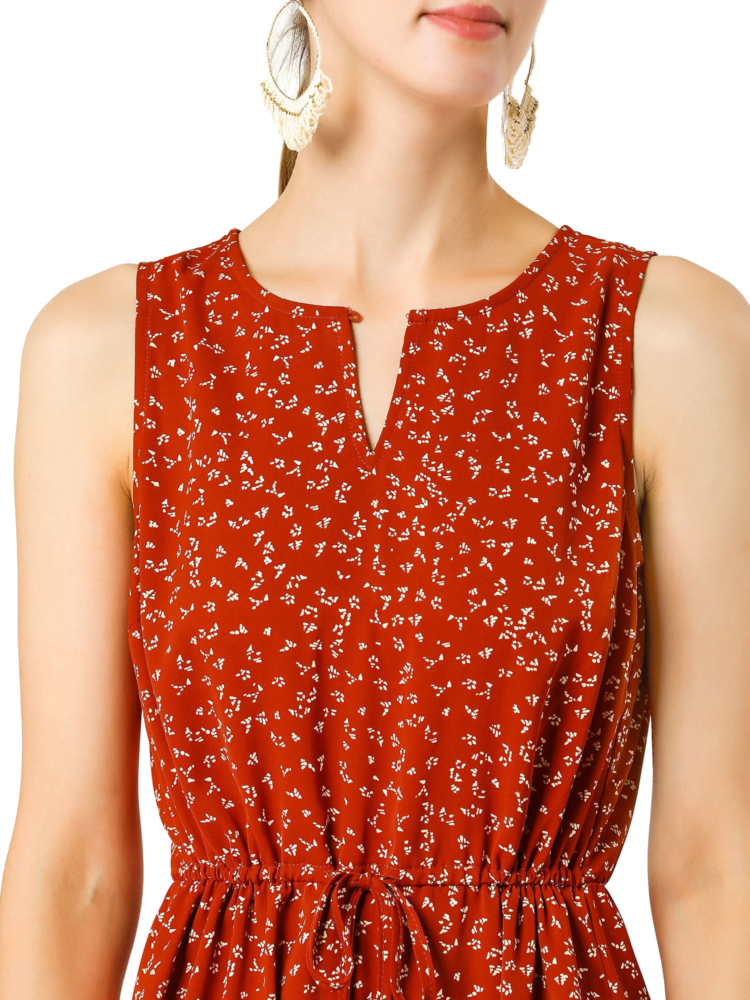 DARING DIVA Floral Sleeveless Drawstring Waist A-Line Dress L Red