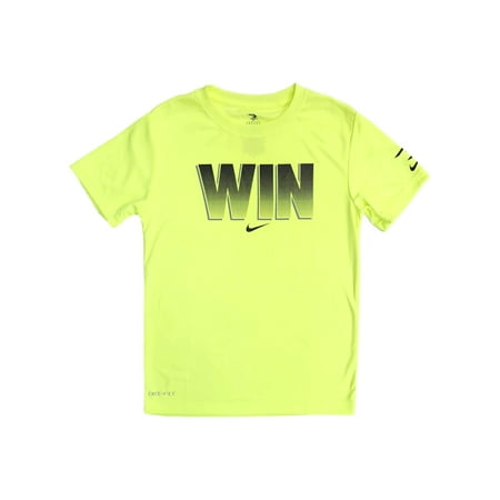 Nike Boys Dri-Fit Yellow Win Swoosh Athletic T-Shirt Tee Shirt Large 12-13