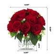 thumbnail image 4 of Enova Home  Artificial 18 Heads Silk Roses Fake Flowers Arrangement in Clear Glass Vase with Faux Water for Home Office Decor Red, 4 of 5