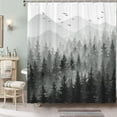 thumbnail image 2 of Black and White Misty Forest Shower Curtain Set Grey Gray Ombre Waterproof Fabric Shower Curtains Nature Tree Mountain Woodland Decorative Bathroom Bath Curtain Decor (72"x 72", Black), 2 of 6