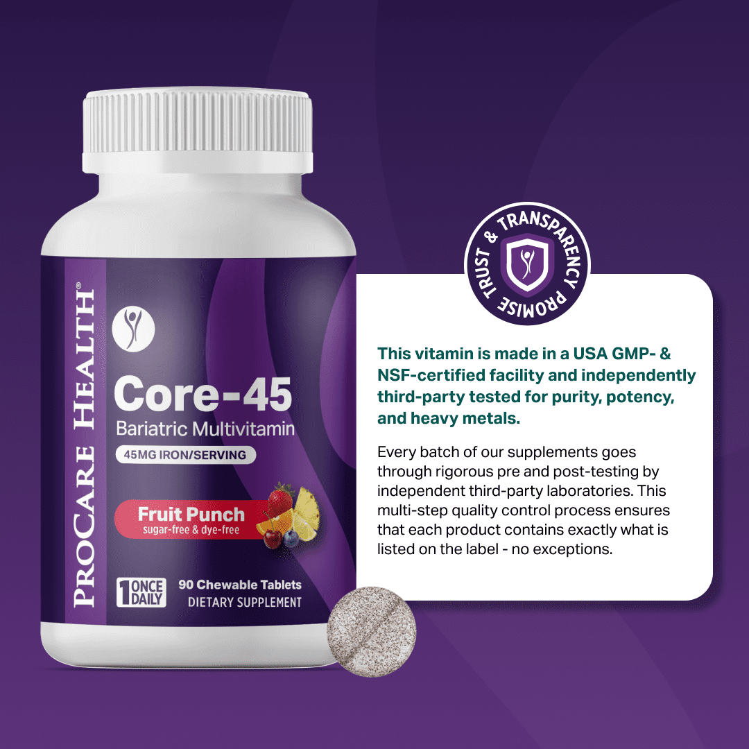 ProCare Health Core-45 Bariatric Chewable Multivitamin 45 mg Iron, Fruit Punch, 30 Ct