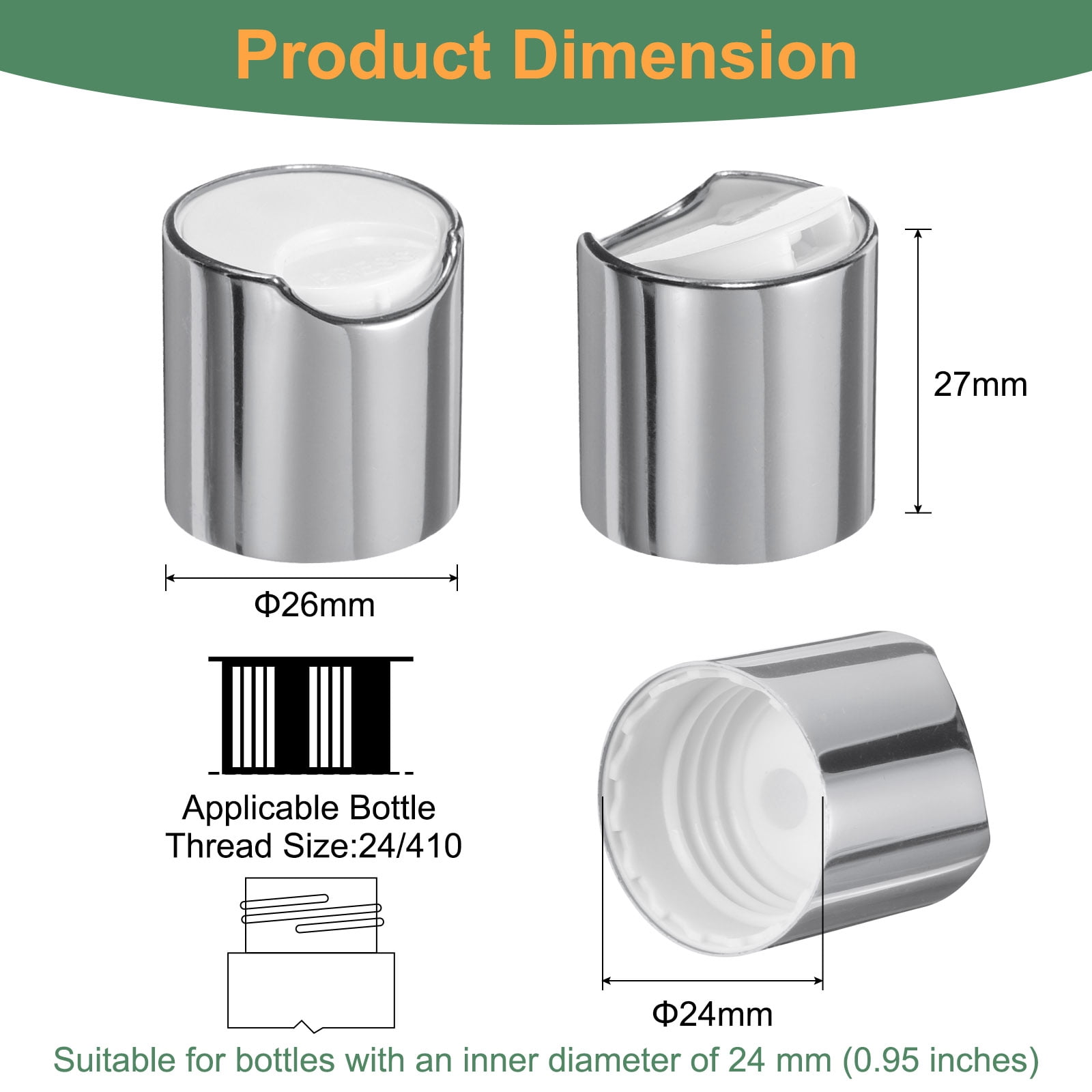 Unique Bargains Disc Top Caps Replacement Press Caps for Squeeze Bottles 24/410 Silver