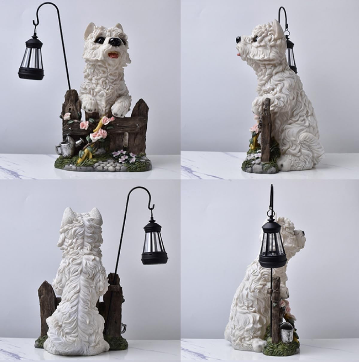 Garden Dog Statues Outdoor Decorations, Solar Lights Outdoor Puppy Statue, Outdoor Animal Statues with Solar Lantern for Patio, Lawn, Yard Art Decoration, Housewarming Garden Gift