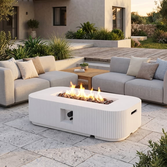 MEETFAV 48.2" Fire Pit for Patio, Garden, Backyard, Rectangular, 50,000 BTU, White (Tank Cover not Included)