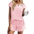 thumbnail image 2 of Ekouaer Womens Pajama Set Cap Sleeve Tops and Ruffle Shorts Lounge Set 2 Piece Pj Sets Casual Sleepwear with Pockets Pink, 2 of 6