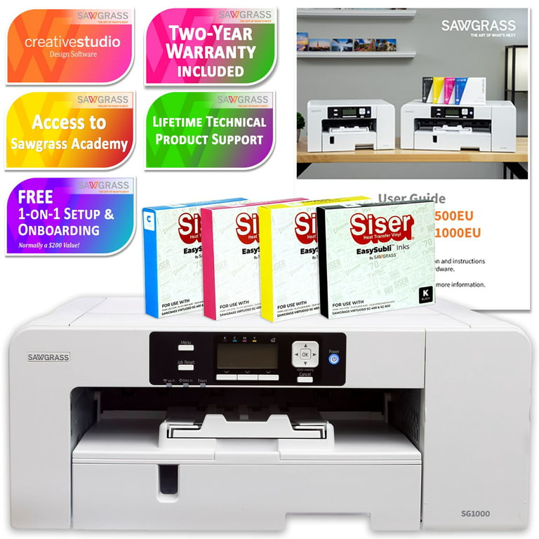 Sawgrass Virtuoso SG500 Sublimation Printer w/ 8-in-1 Heat Press - Starter Ink Set - 20ml