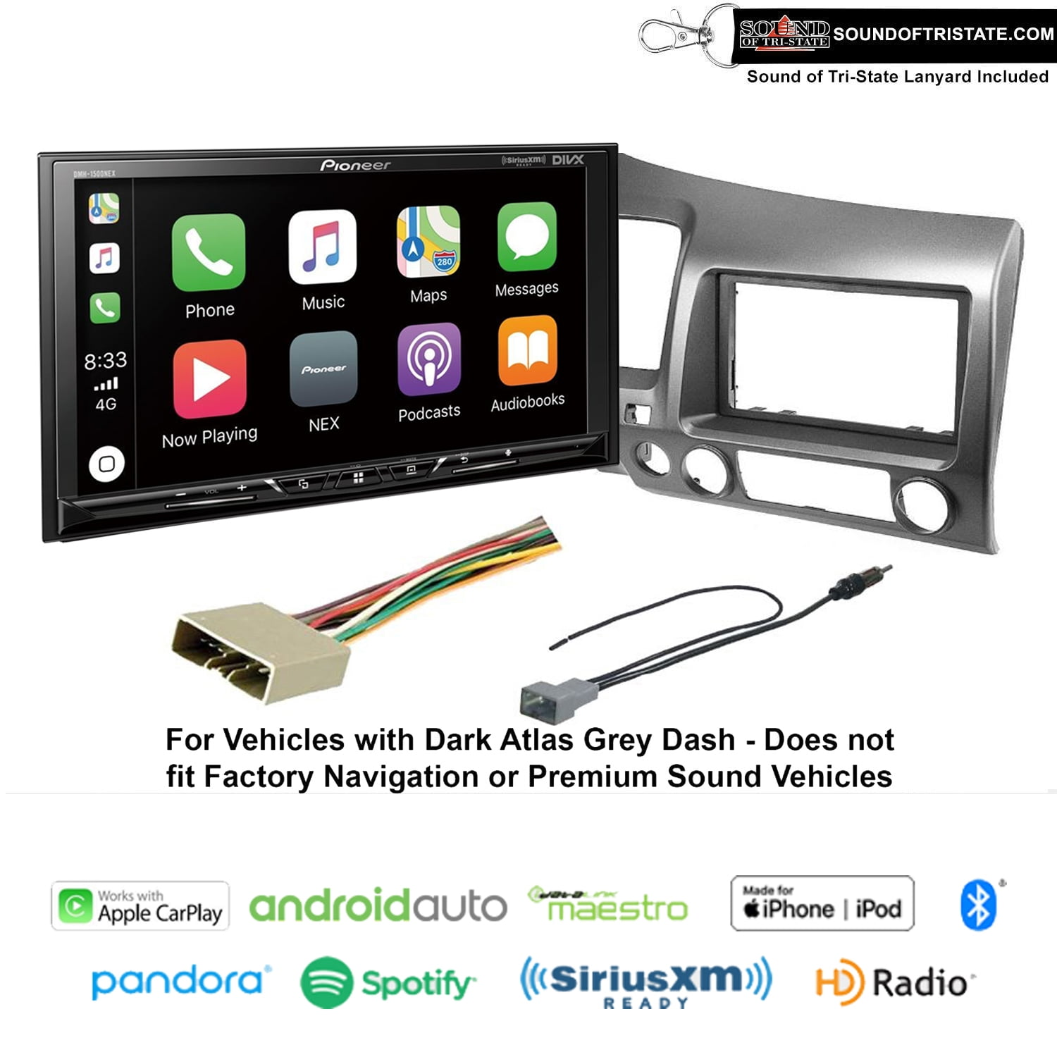 Pioneer DMH1500NEX 7" Digital Media Receiver fits Honda Civic (Dark