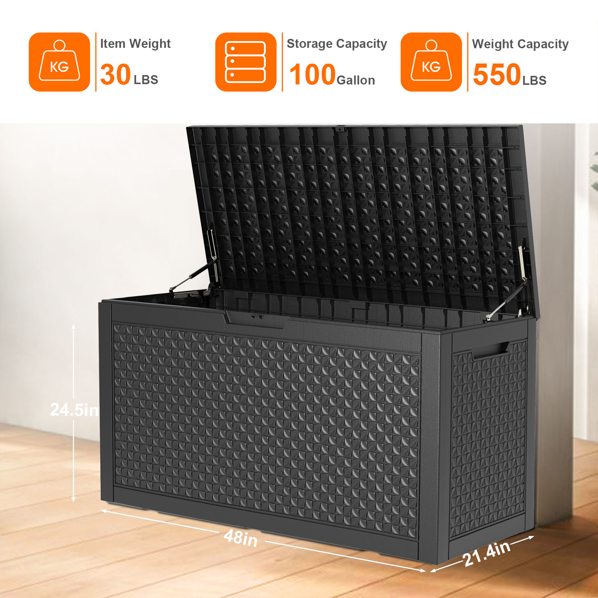 MAYEERTY 100 Gallons Large Deck Box, Large Capacity Storage Box for Patio Furniture Cushions, Pillow Outdoor Indoor, Black