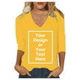 thumbnail image 5 of DuoJiaJ Women Slim Fit Plain Tops 3/4 Sleeve Blouse 2025 T Shirt Summer Tops Basic Tunic V Neck Pullover Tops T Shirt Women’s Casual Tops Yellow, 5 of 5