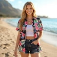 thumbnail image 5 of Hawaiian Button Down Shirts for Women Casual Short Sleeve Floral Tops Aloha Beach Blouses, 5 of 8