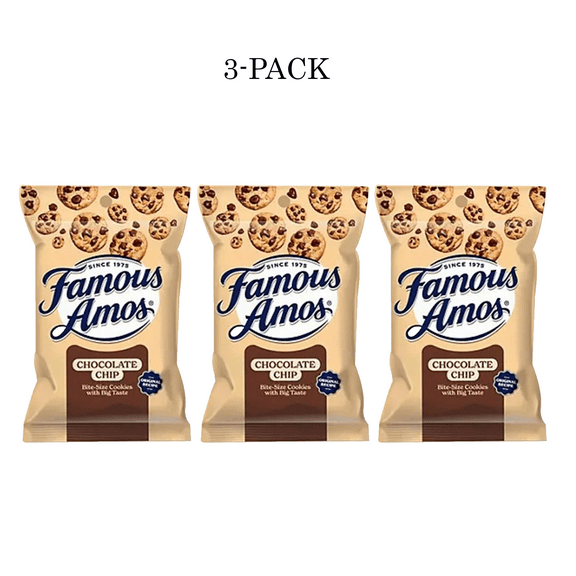 3 Packet Famous Amos Chocolate Chip Cookies, Classic Bite-Size Snack, 2 Oz Per Pack