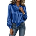 thumbnail image 4 of CHGBMOK Women's Plus Size Satin Blouse Long Sleeve Bow Tie Neck Work Shirts Loose Fit Casual Tops, 4 of 9