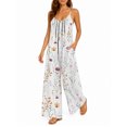 thumbnail image 2 of Women'S Summer Watercolor Flowers Leaves Wide Leg Jumpsuit Casual Loose Sleeveless Spaghetti Strap Romper With Pockets, 2 of 7
