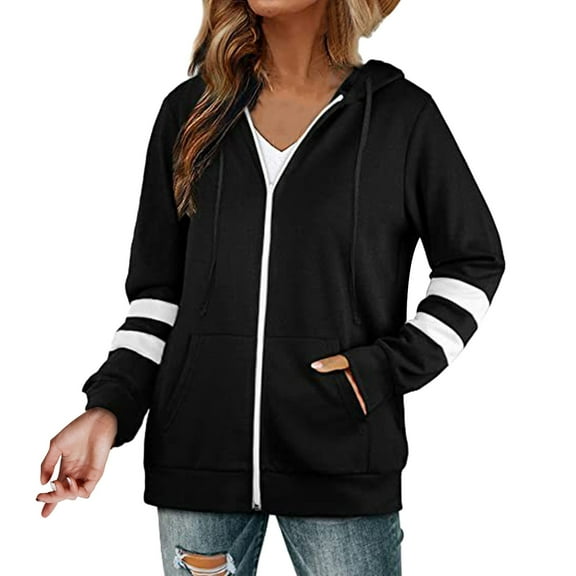 Baqcunre Women's Sweaters Women's New Seasonal Versatile Solid Color Cardigan Hooded Zipper Sweater Hoodies For Women Fall Outfits Women Trendy Black L