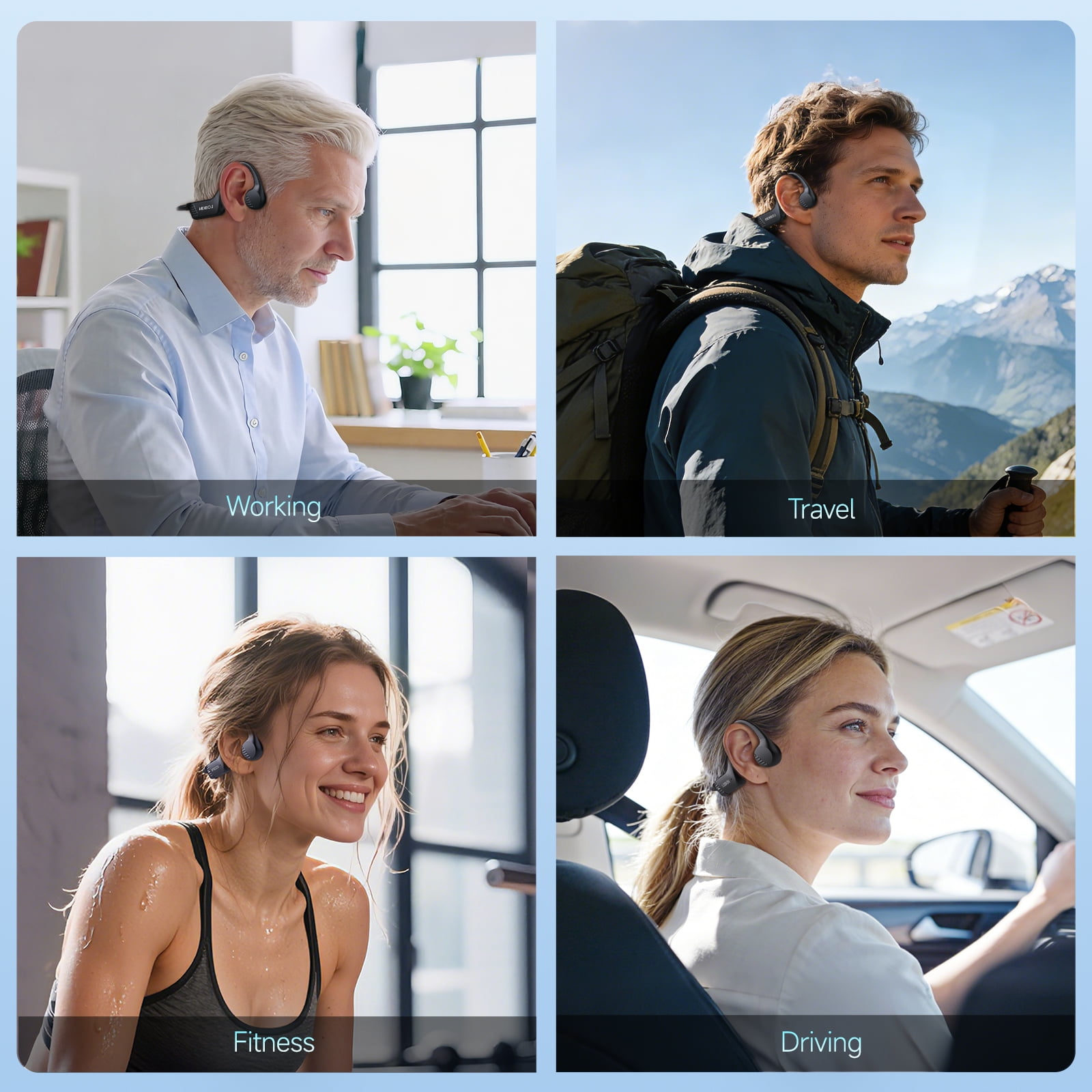 IFECCO Open Ear Bone Conduction Headphones, Wireless Bluetooth Headset with Built-in Microphones, 10Hr Playtime, Waterproof Sports Headphones for Running Workout Gym,Black