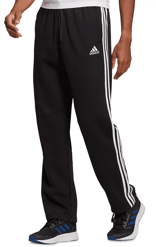 Adidas BLACK/WHITE Men's Essentials Fleece Open Hem 3-Stripes Pants, US ...