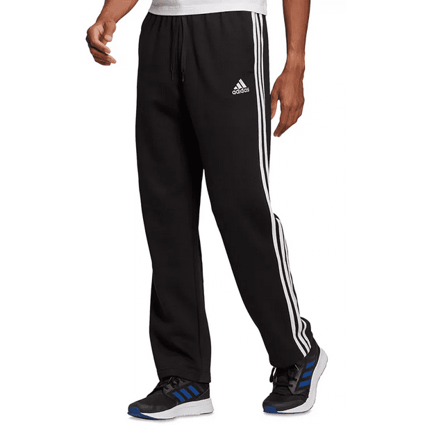 Adidas BLACK/WHITE Men's Essentials Fleece Open Hem 3-Stripes Pants, US ...