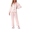 thumbnail image 1 of Pijamas de satén para mujer Cheibear, ropa de dormir de manga larga con pantalones, conjuntos de lounge con botones y estampado floral, 2XL, rayas rosas, 1 of 4