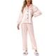 thumbnail image 1 of Pijamas de satén para mujer Cheibear, ropa de dormir de manga larga con pantalones, conjuntos de lounge con botones y estampado floral, 2XL, rayas rosas, 1 of 4