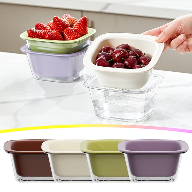 Lavabo de verduras multifuncional de doble capa, cesta de drenaje y filtro - Mini colador de cocina de 5,7/2,7 pulgadas para frutas y verduras - Limpieza apilable con una sola mano - Cubierta a