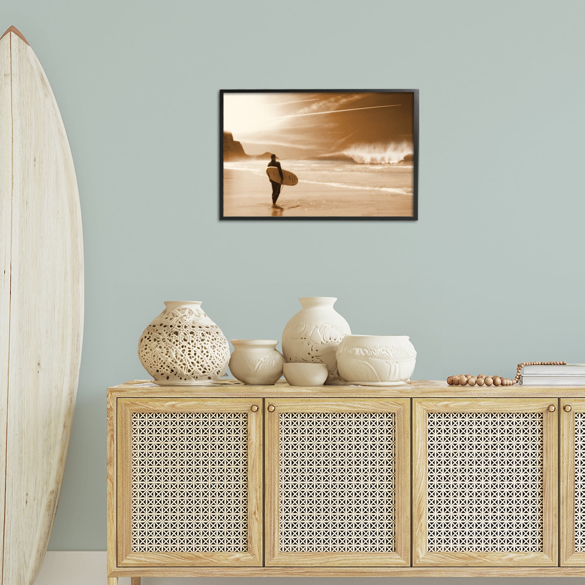 Stupell Industries Out Of The Sun Surfer Coastal Photography Black Framed Art Print Wall Art, 24 x 16