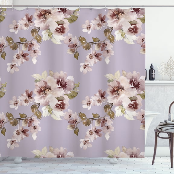 Ambesonne Floral Shower Curtain, Watercolor Shabby Ornaments, 69"Wx70"L, Pale Mauve