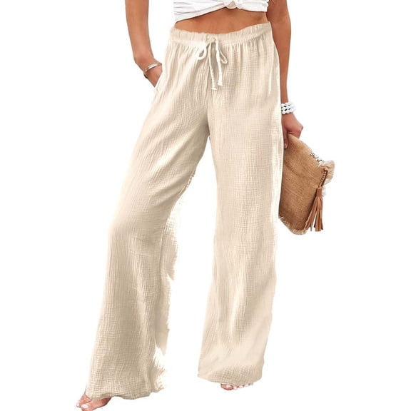Baqcunre Wide Leg Pants For Women Womens Casual Lightweight Drawstring Elastic Waist Loose Trousers Wide Leg Pants Flare Pants Pants For Women Beige L