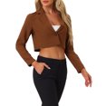 thumbnail image 4 of INSPIRE CHIC Women's Long Sleeve Open Front Notched Lapel Business Cropped Blazer Jackets M Caramel, 4 of 6