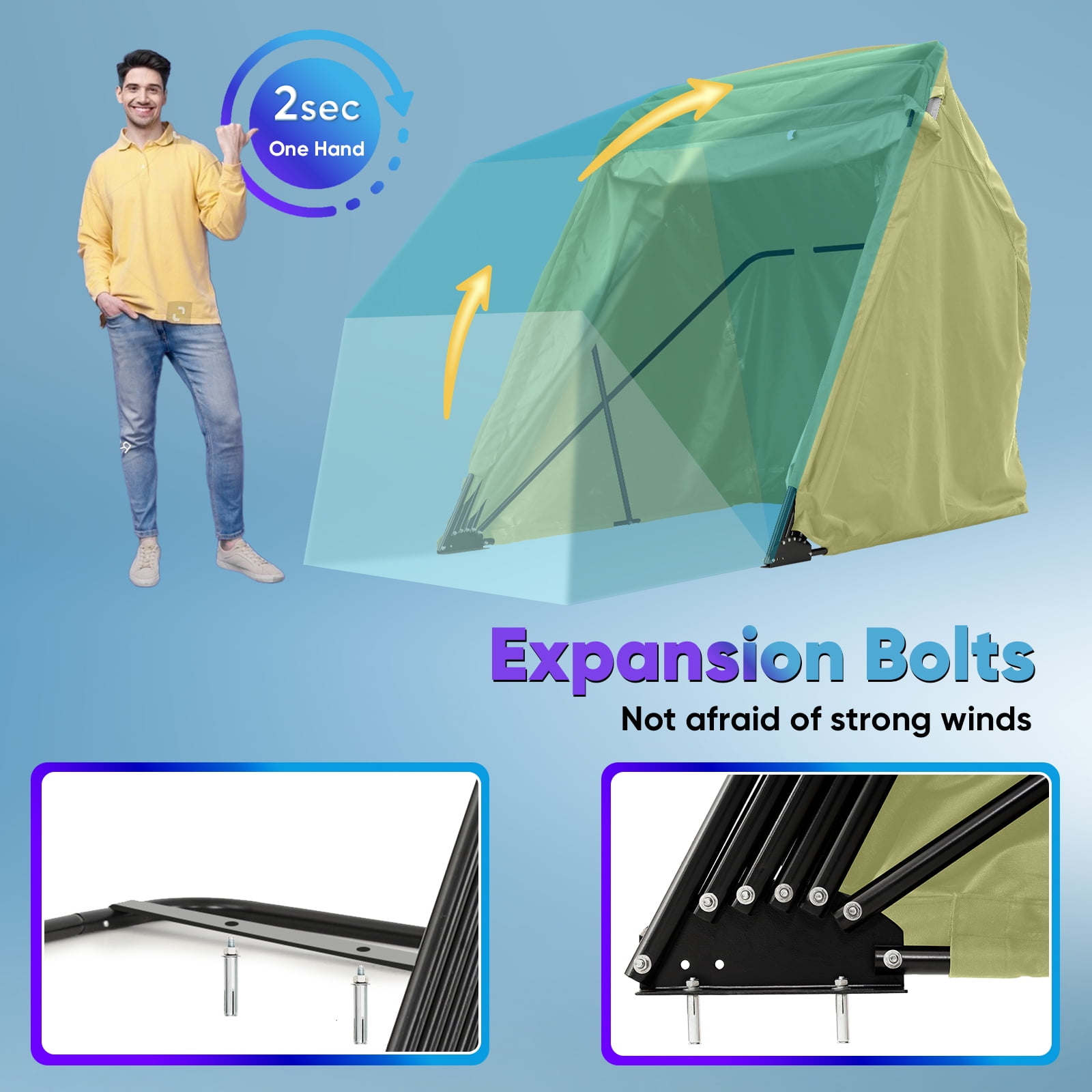 Quictent Stainless Steel Motorcycle Shelter with 2 Roll-Up Side Windows, Waterproof and UV Resistant Outdoor Storage Tent Cover for Motorcycle, Bike, Garden Tools