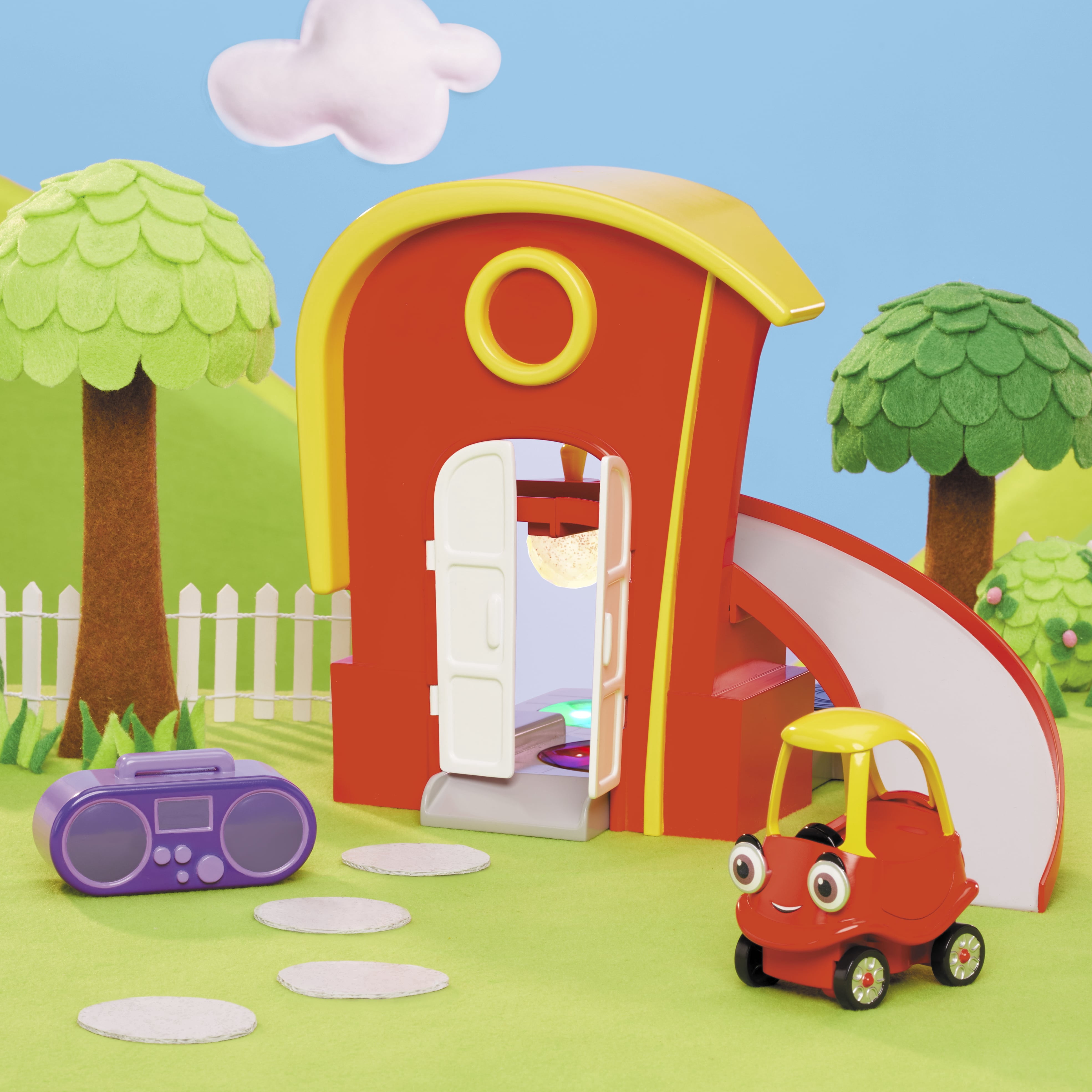 Little Tikes Let’s Go Cozy Coupe Cozy’s House Musical Playset with lights and sounds and Cozy Coupe Mini Push and Play Vehicle for Tabletop or Floor Push Play Car Fun for Toddlers Ages 3+