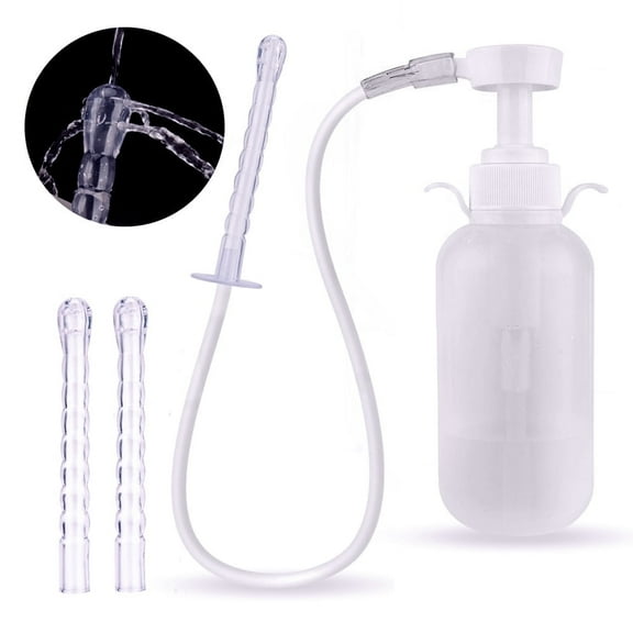 Vaginal Douche Enema Cleaner 300ml Reusable Manual Pressure Anal Vaginal Cleaning System Portable Kit with 3 Nozzles