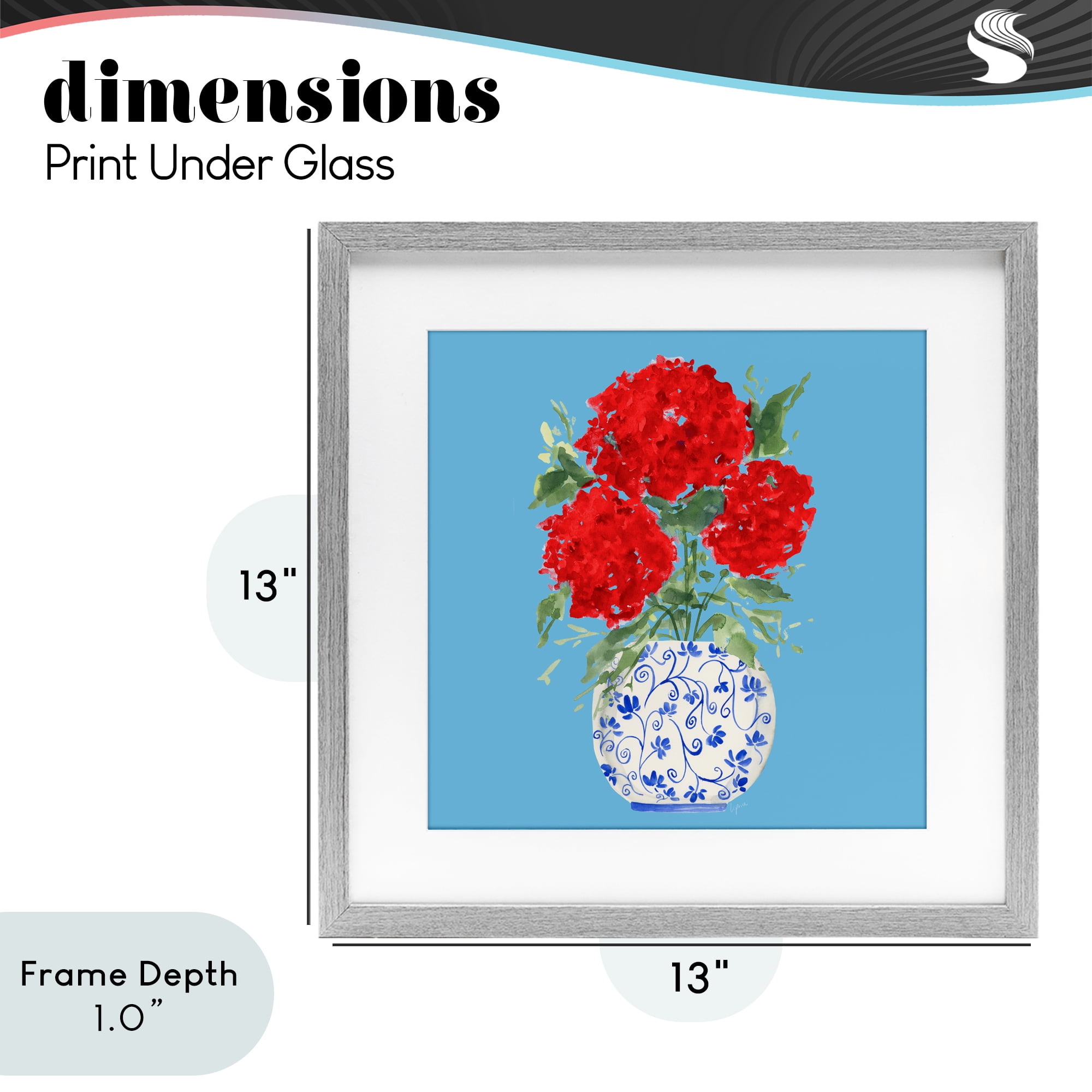 Stupell Industries Bold Red Hydrangea Trio Gray Framed Print Under Glass, design by Lucille Price