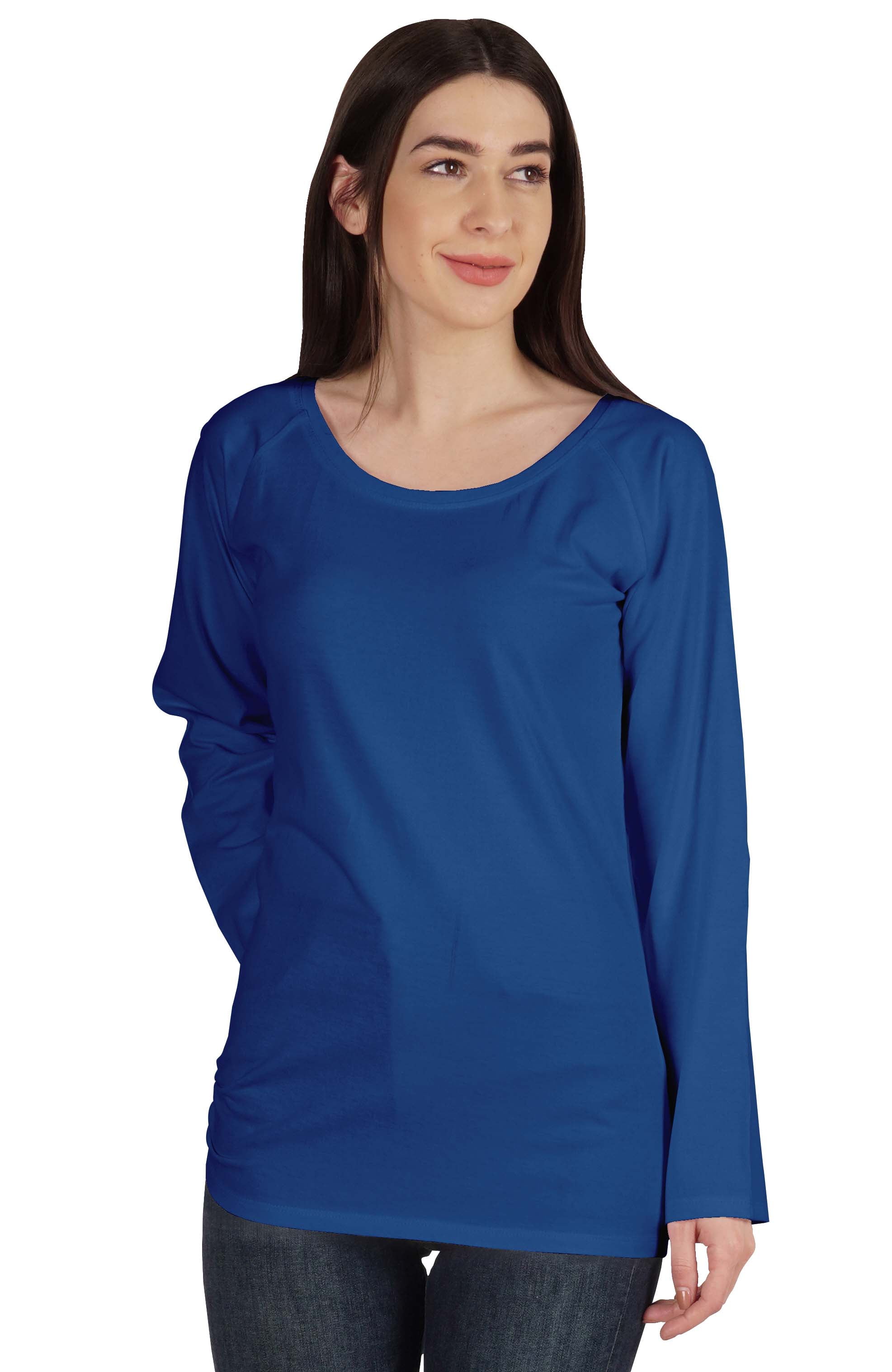 Inkmeso Solid Raglan Full Sleeve T-shirt For Women Scoop Neck Baseball Tee Casual Tops