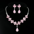 thumbnail image 3 of Juwaliy Women Bridal Jewelry Set Teardrop Crystal Necklace Earrings for Bride Bridesmaid Wedding Party Prom Gifts-Pink, 3 of 5