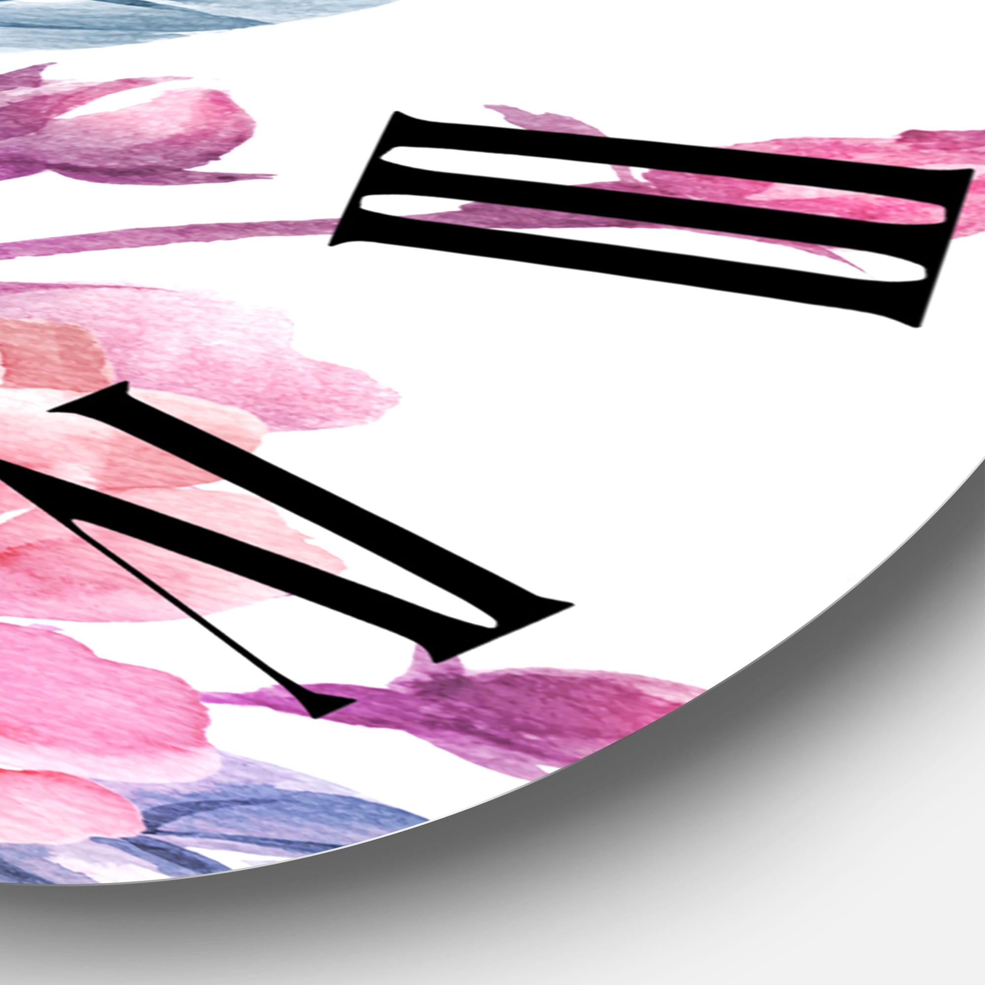 Designart 'Pink Retro Flowers With Blue Leaves' Traditional Wall Clock