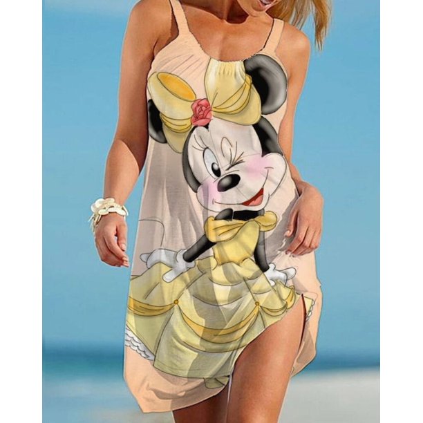 Disney Minnie Mickey Mouse Sexy Women Dress Woman Beach Dress Sling Midi Sleeveless Dresses Boho Brand Streetwear Night DressXXXL Gao Jinjia LED