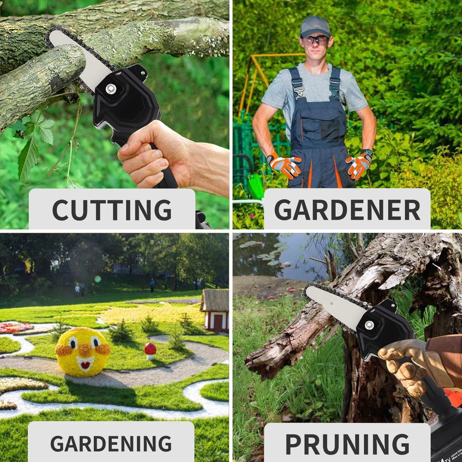 Mini Chainsaw, 4-Inch Electric Chainsaw Handheld Mini Pruning Shears Chainsaw for Tree Trimming Wood Cutting(2 Battery2 Chain)