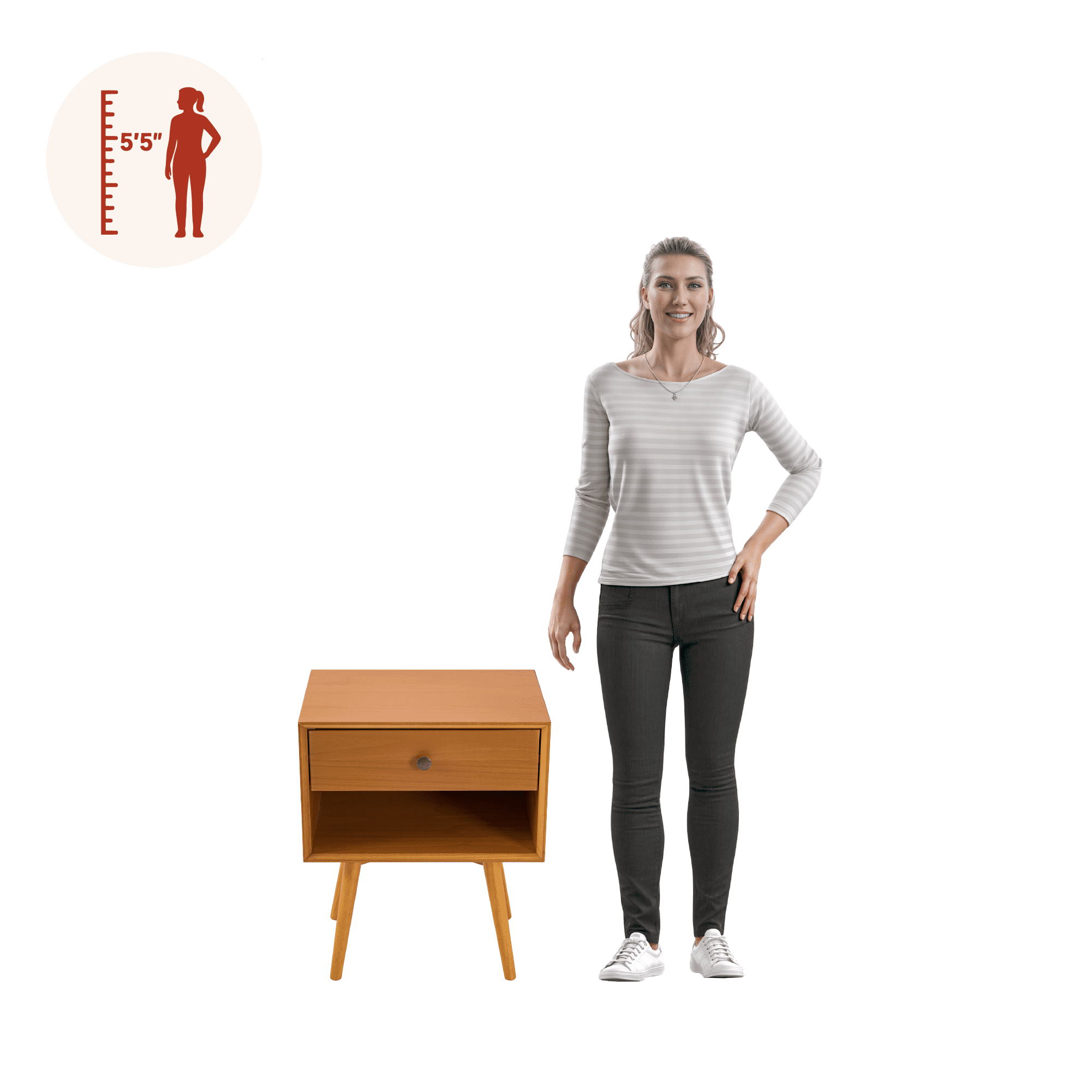 Mcm 1 Drawer Solid Wood Nightstand Caramel - For Adults and Teens