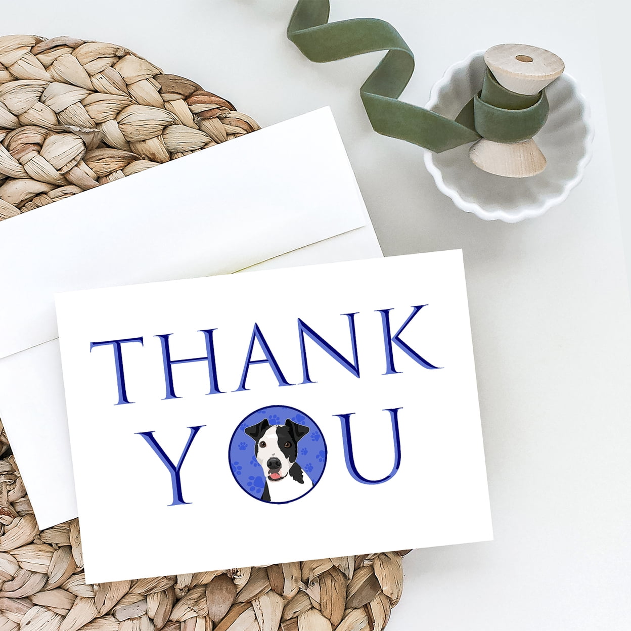 Pit Bull Black #2 Thank You Greeting Cards and Envelopes Pack of 8 7 in x 5 in