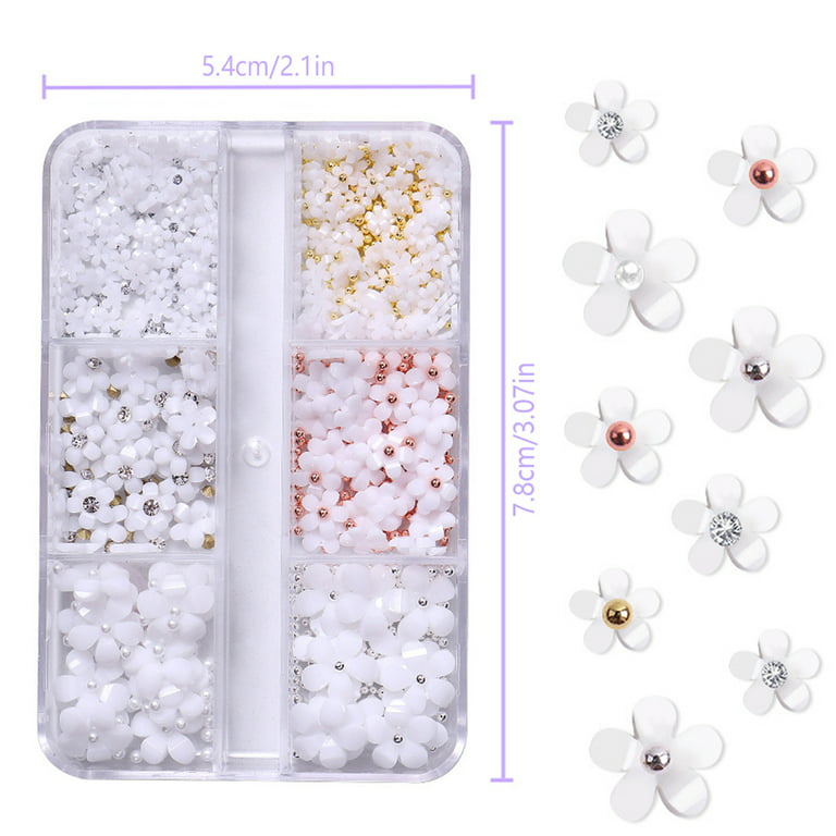 3D Flower Nail Charms Kit 6 Grids Flower Nail Art Kit 3D Resin Floral Nail  Flakes Kit DIY Flowers Nail Pearls Rhinestones Beads Decoration for Nail  Jewelry Wallet Shoes Phone Cases 