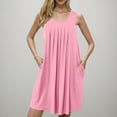 thumbnail image 5 of Summer Fashion Plus Size Sun Dresses for Womens 2025 Solid Color With Pockets Sleep Shirts Sleeveless Sleepwear Pleated Front Nightshirt Round Neck Nightdress, 5 of 8