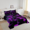 thumbnail image 3 of YST Neon Purple and Black King Comforter Set for Girls Boys,3D Checkered Geometric Bedding Set,Abstract Square Grid Comforter Set Breathable Soft,Glowing Geometry Quilt Bed Set 3Pcs, 3 of 5