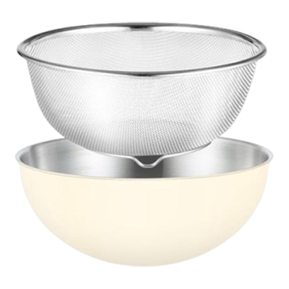 2 Set Stainless Steel Colander Strainer Bowl Microporous Holes for Draining Cooked Pasta and Washing Vegetables at Home